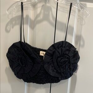 Mara Hoffman Black Crop Top with Floral Accents
